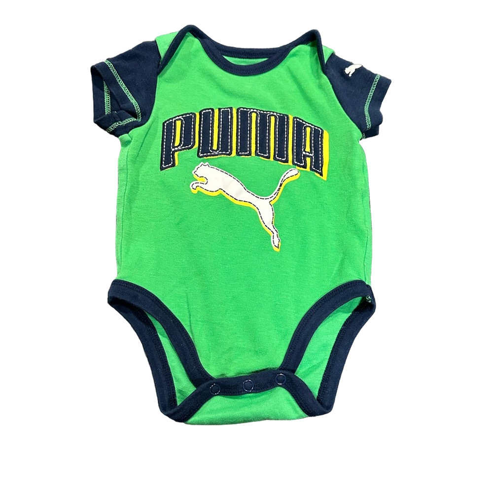 6/20$ Puma Baby Green & Navy Short Sleeve Bodysuit/Onesie size 3-6 months